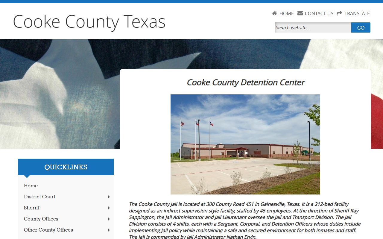 Cooke County Detention Center jail records and visitation page