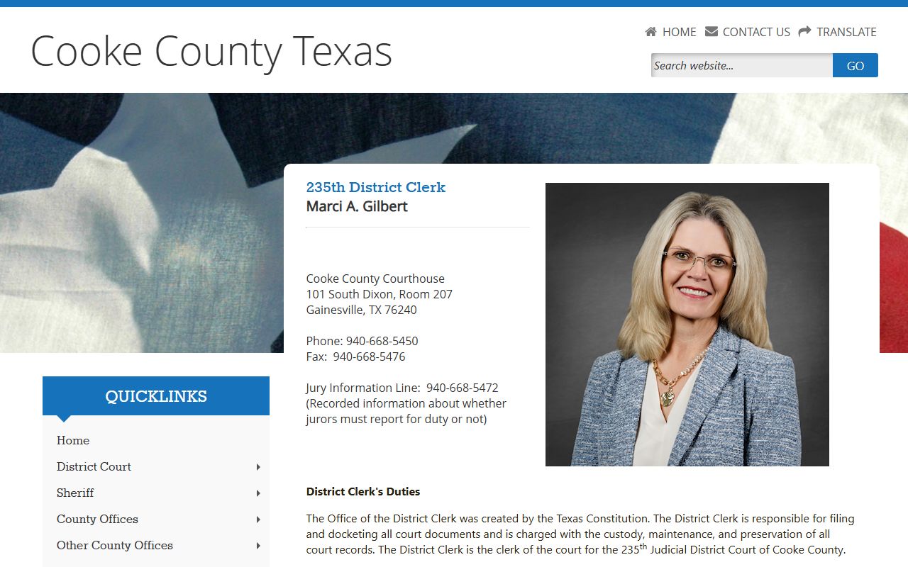 Cooke County District Clerk page with felony court record links